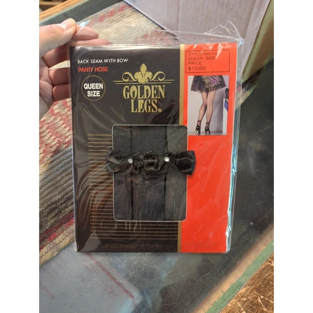 New Sexy‎ Golden LEGS Black QUEEN STOCKINGS w/bows PANTYHOSE nylon HOSIERY